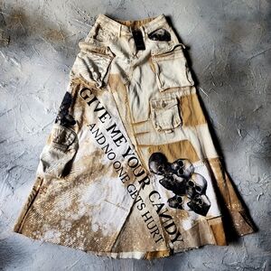 Designer Maxi Skirt Upcycled Couture Skull Patchwork Shabby Sustainable